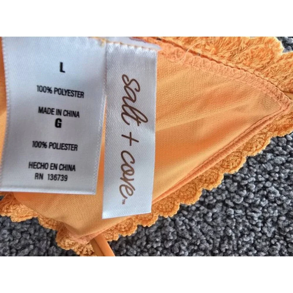 Salt + Cove Crochet Halter Triangle Bikini Juniors' L Tangerine Zing Back Tie